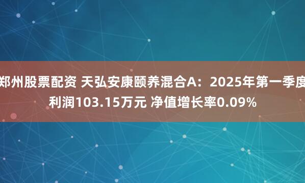 郑州股票配资 天弘安康颐养混合A：2025年第一季度利润103.15万元 净值增长率0.09%
