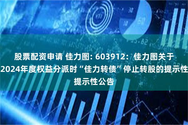 股票配资申请 佳力图: 603912:佳力图关于实施2024年度权益分派时“佳力转债”停止转股的提示性公告